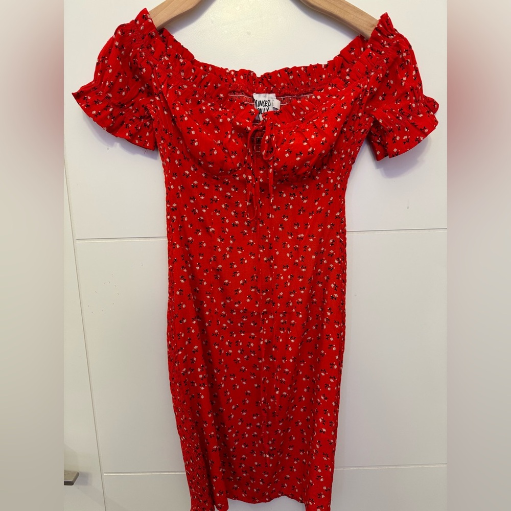 Princess Polly Red Ruched Off-Shoulder Sundress